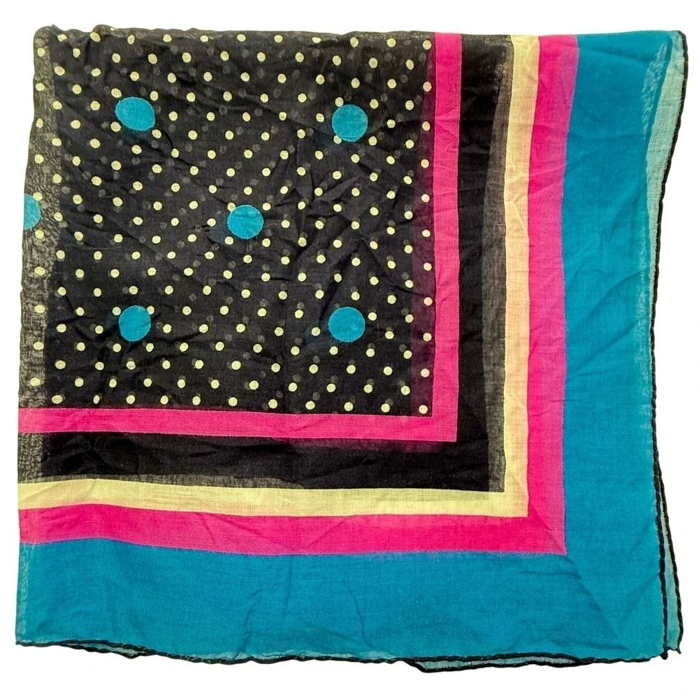 Fisba Stoffels Vintage Square‎ Scarf Blue Pink Black Polka Dot 19